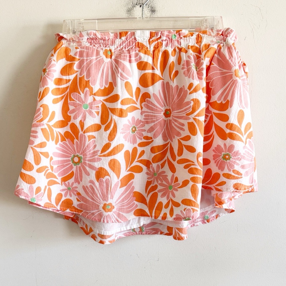 Aerie cotton White & Orange floral Side Ties Floral Mini Skirt Size medium